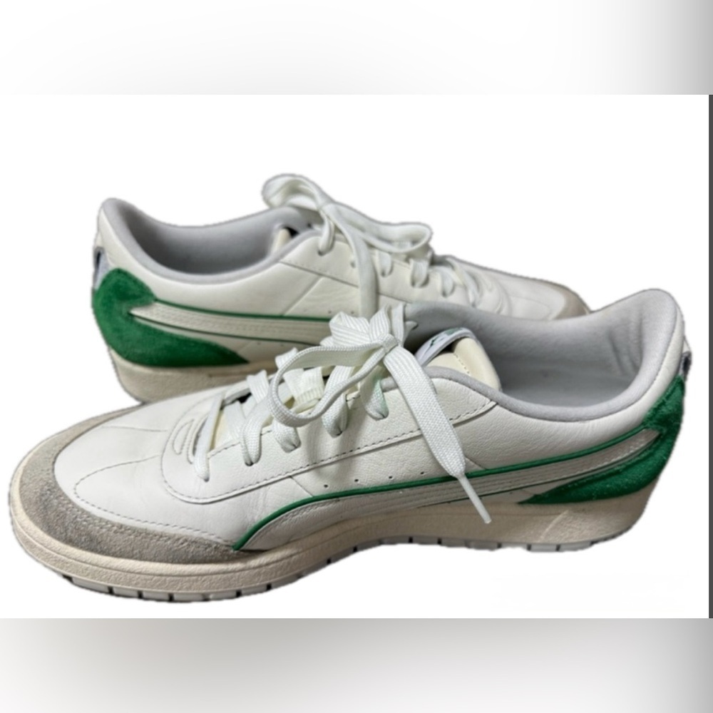 PUMA PREMIER COURT ARCHIVE SNEAKERS - WARM WHITE/ ARCHIVE GREEN SIZE: 10